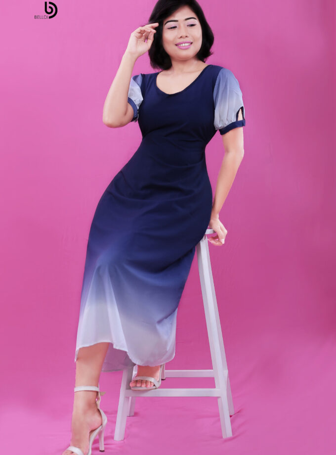 Puff Sleeve A-line Midi Dress