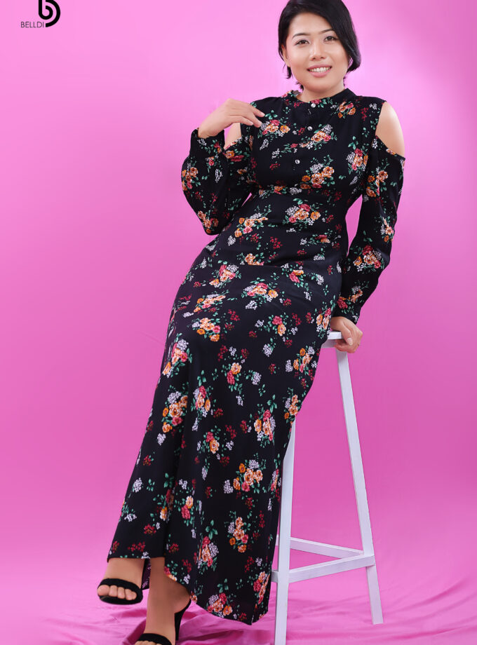 Cold Shoulder Sleeve Long Dress
