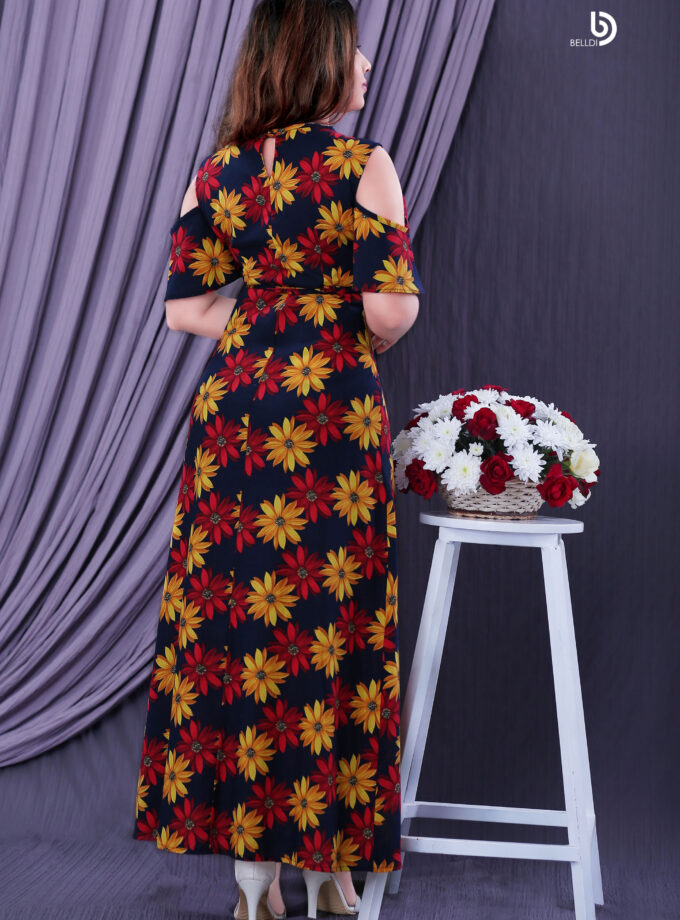 Cold Shoulder Short Sleeve Long Dress
