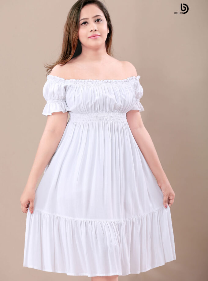 Off Shoulder Waist Smoked Short Dress