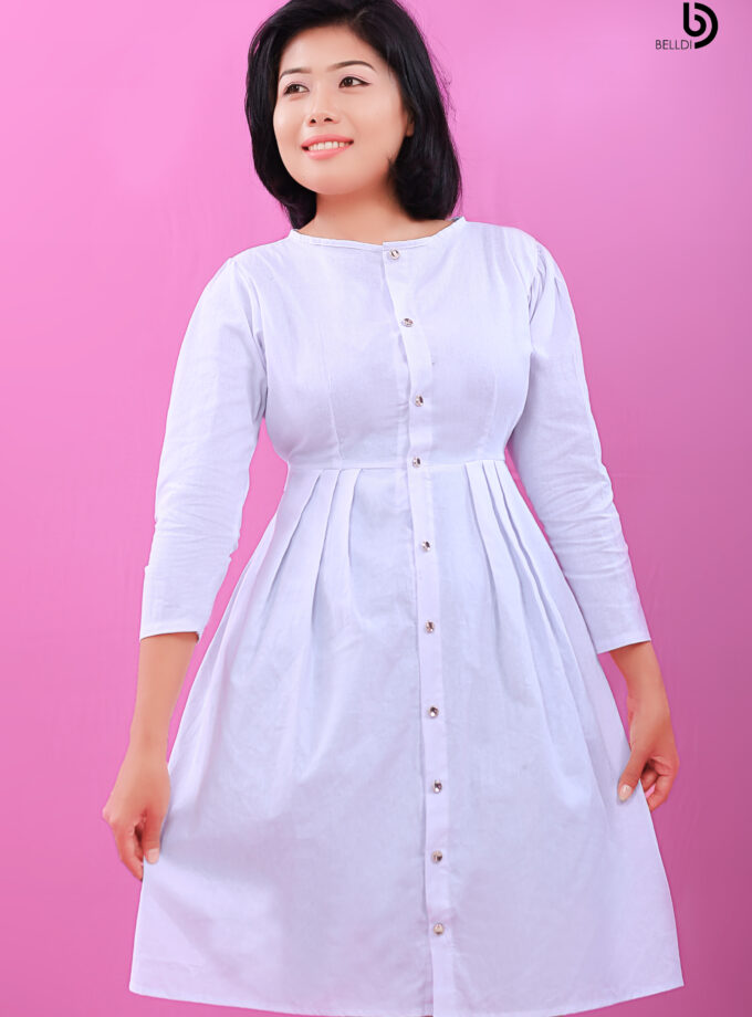 Jewel Neck Front Button Short Dress