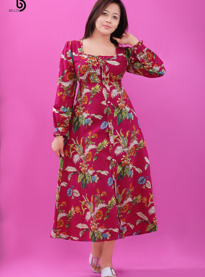 Bishop Sleeve Square Neck Long Dress