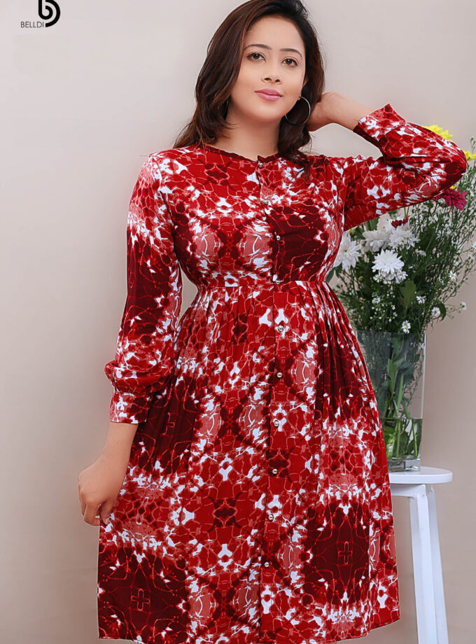 FRONT BUTTON LONG SLEEVE SHORT DRESS