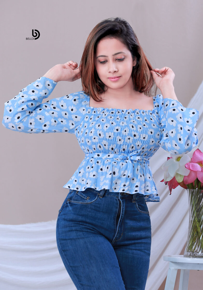 FLORAL LONG SLEEVE SMOKED TOP