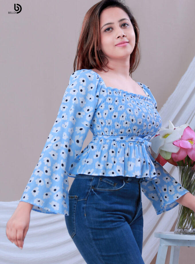 FLORAL LONG SLEEVE SMOKED TOP