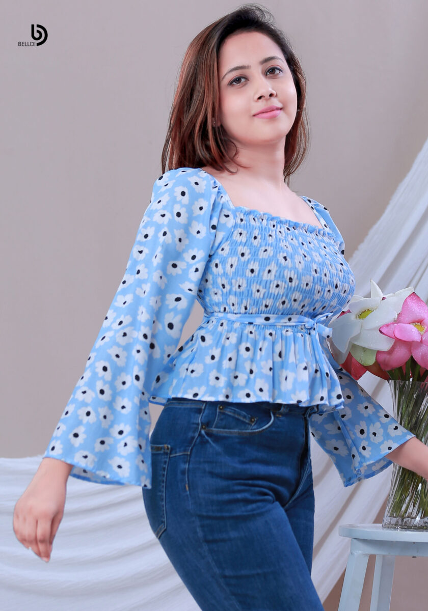 FLORAL LONG SLEEVE SMOKED TOP - Image 2