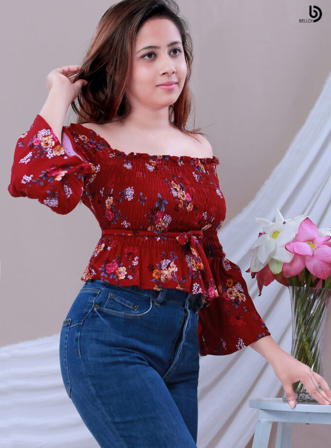 FLORAL LONG SLEEVE SMOKED TOP