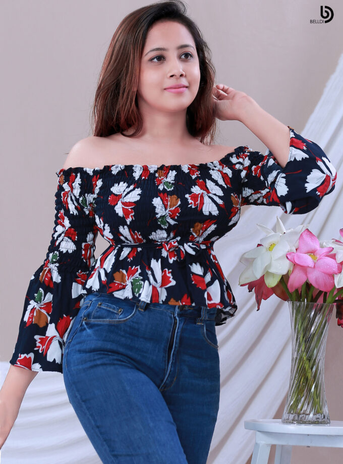 FLORAL LONG SLEEVE SMOKED TOP