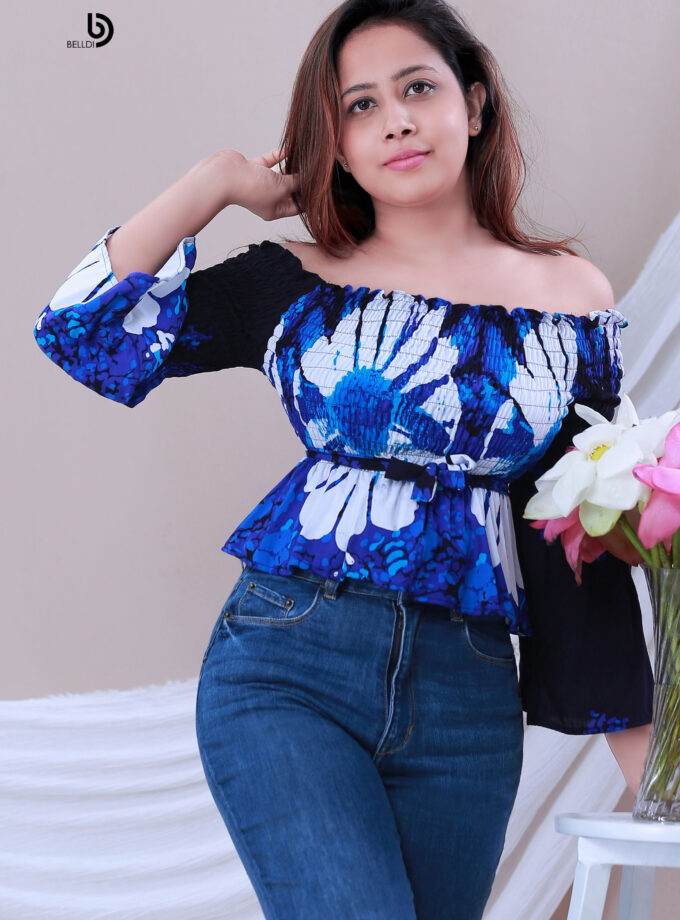 FLORAL LONG SLEEVE SMOKED TOP