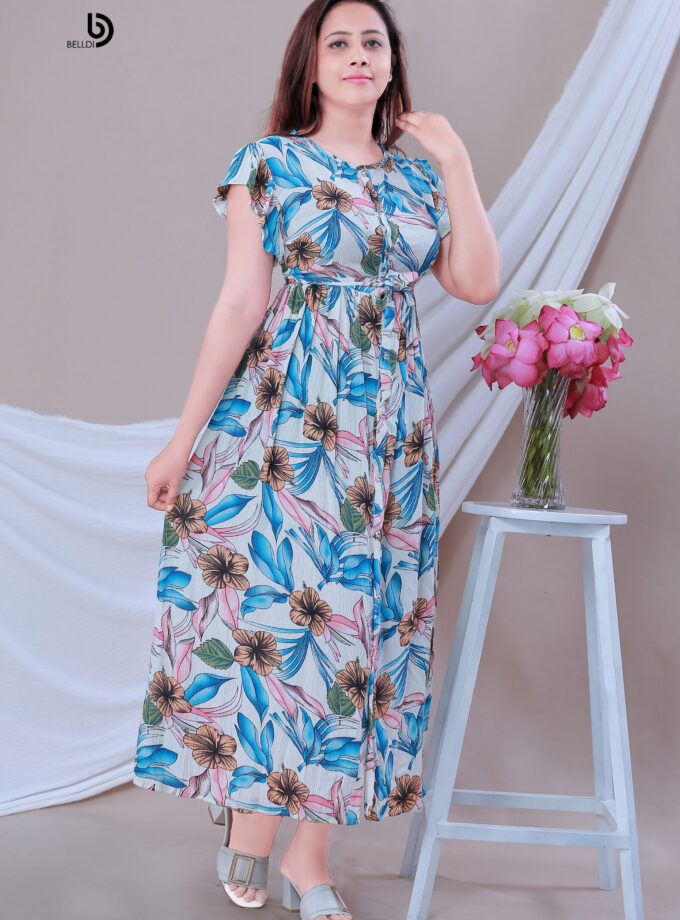 BUTTERFLY SLEEVE FLORAL LONG DRESS