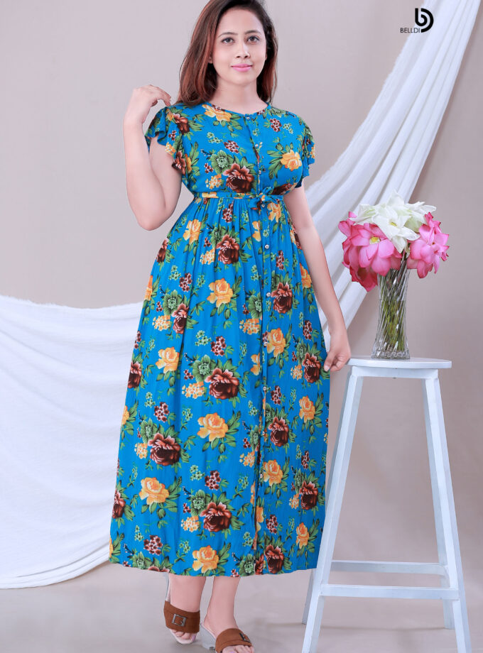 BUTTERFLY SLEEVE FLORAL LONG DRESS