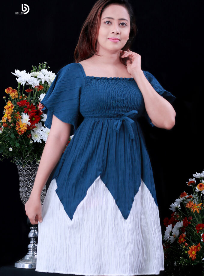 SHORT SLEEVE SMOKED SHORT DRESS