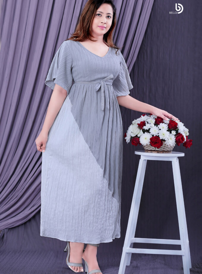 BUTTERFLY SLEEVE TWO TONE LONG DRESS