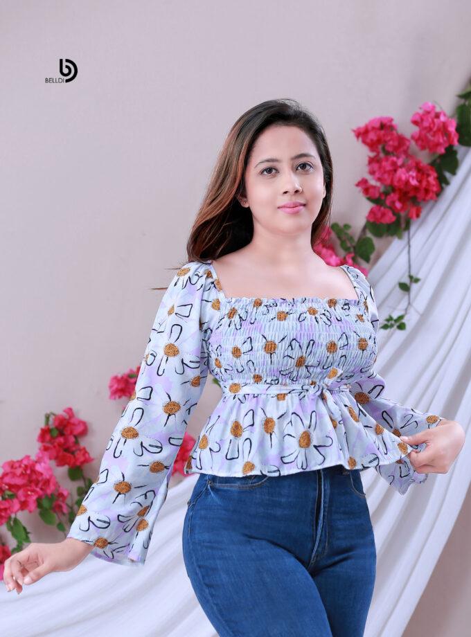 FLORAL LONG SLEEVE SMOKED TOP