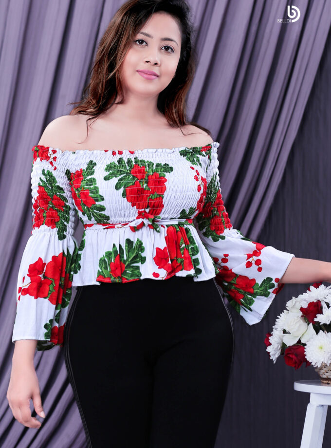 FLORAL LONG SLEEVE SMOKED TOP