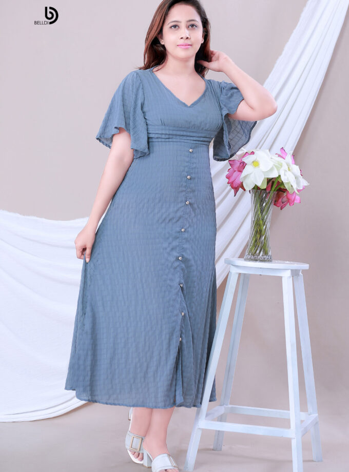 BUTTERFLY SLEEVE V -NECK LONG DRESS