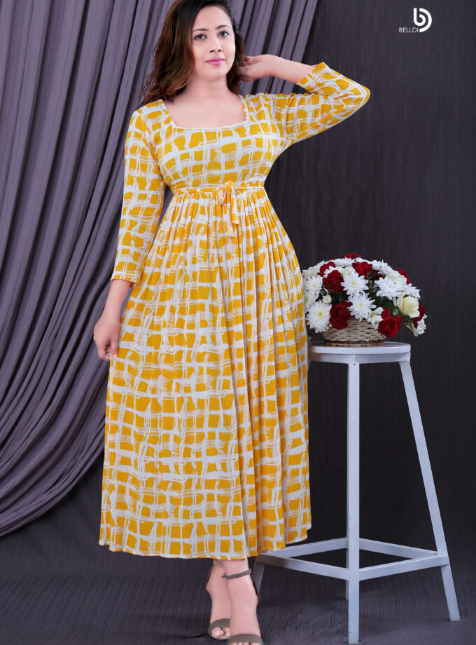 SMOCKED LONG SLEEVE LONG DRESS