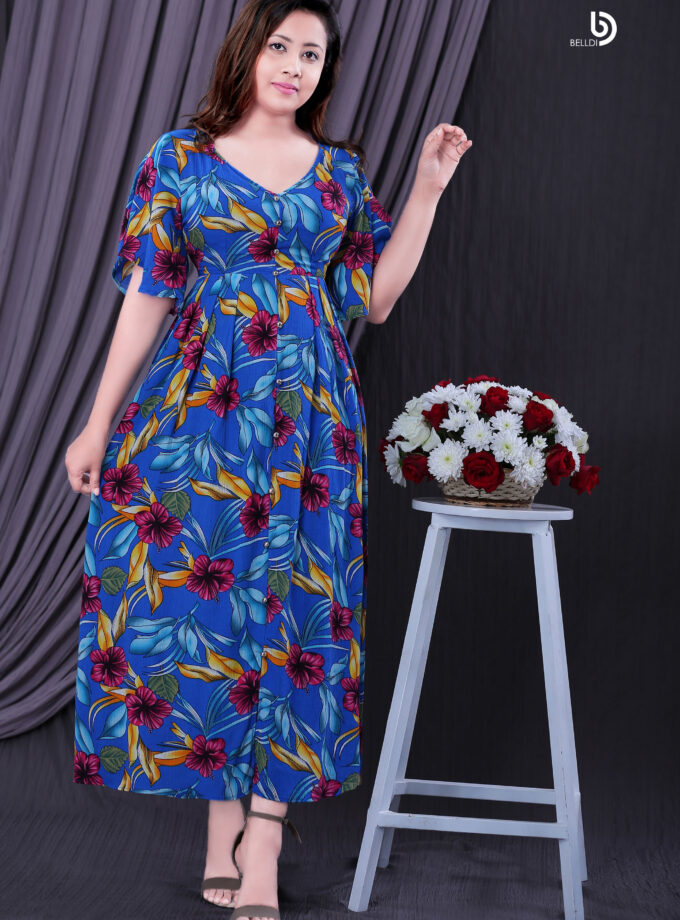 BUTTERFLY SLEEVE V -NECK FLORAL LONG DRESS