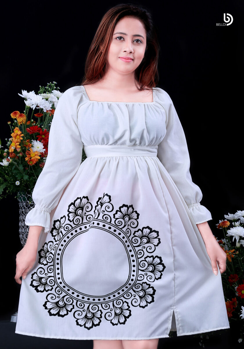 FLOUNCE SLEEVE PRINTED SHORT DRESS