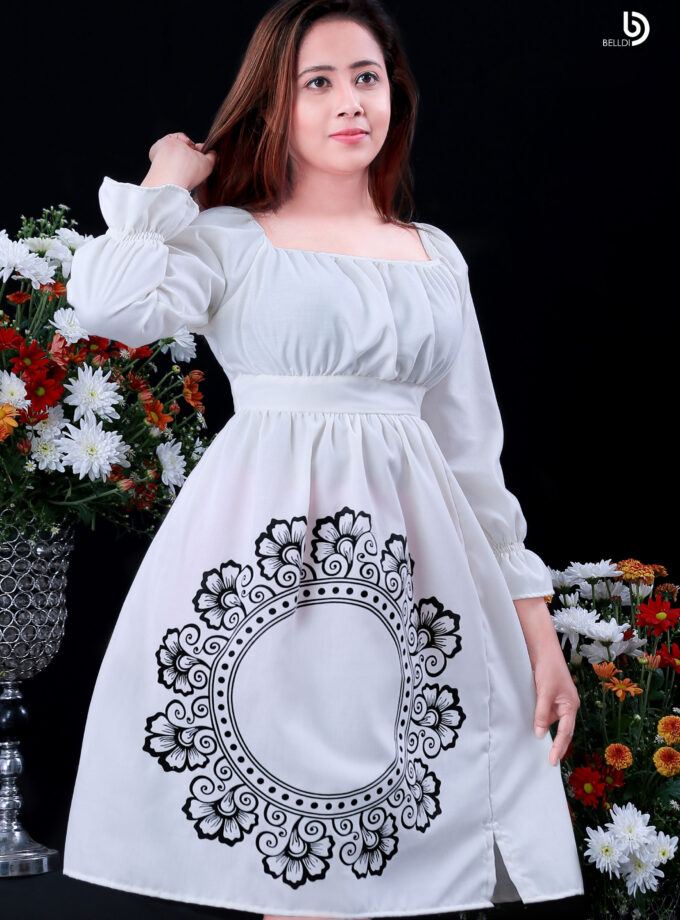 FLOUNCE SLEEVE PRINTED SHORT DRESS