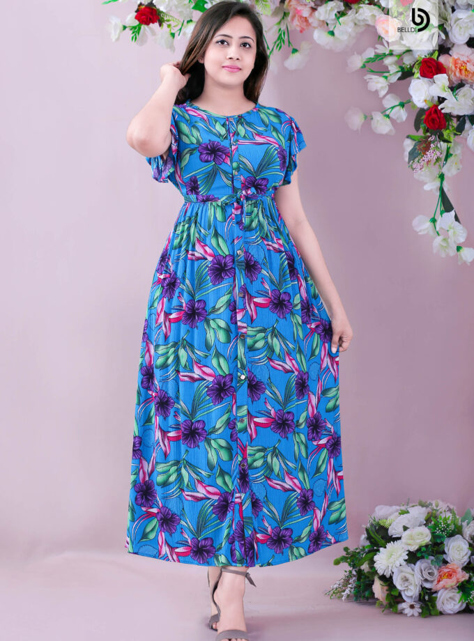 BUTTERFLY SLEEVE FLORAL LONG DRESS