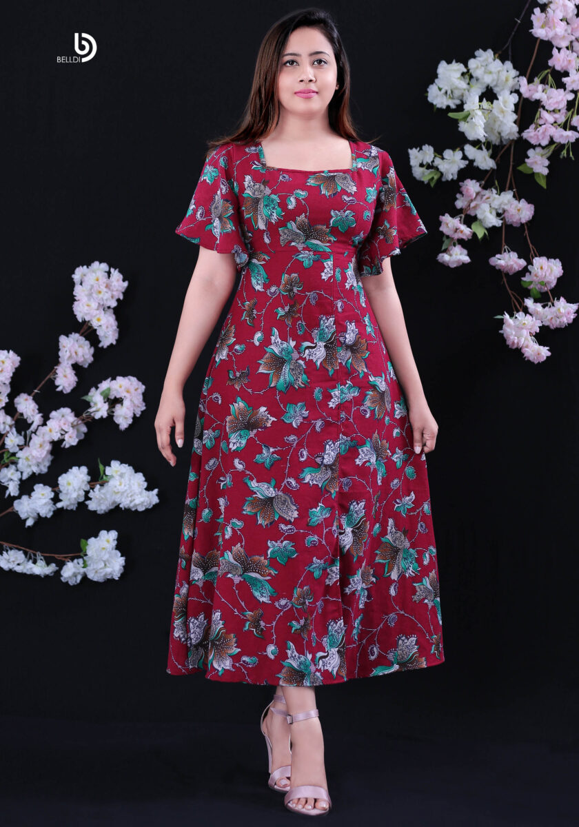 BUTTERFLY SLEEVE FLORAL LONG DRESS