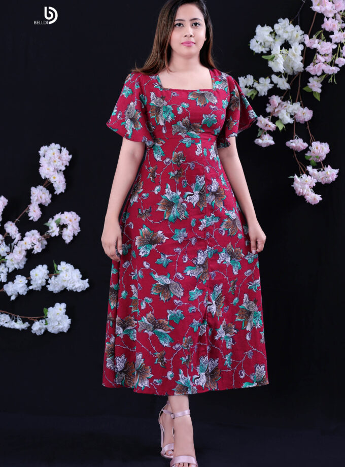 BUTTERFLY SLEEVE FLORAL LONG DRESS