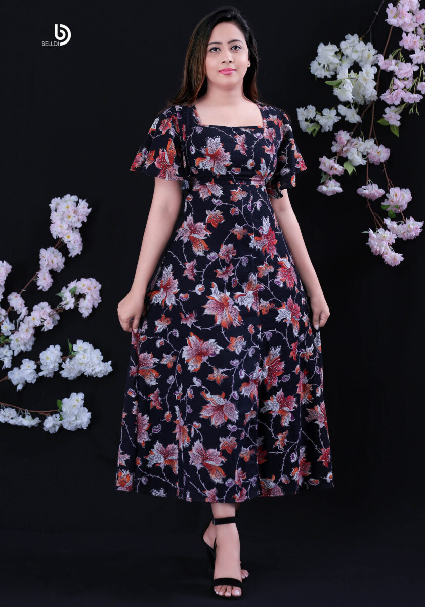 BUTTERFLY SLEEVE FLORAL LONG DRESS