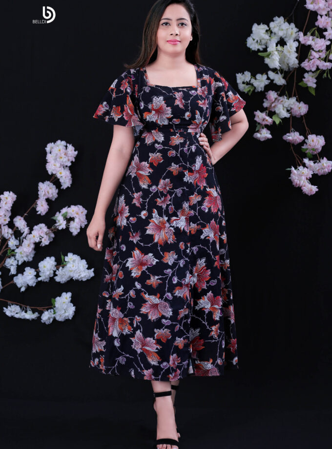 BUTTERFLY SLEEVE FLORAL LONG DRESS