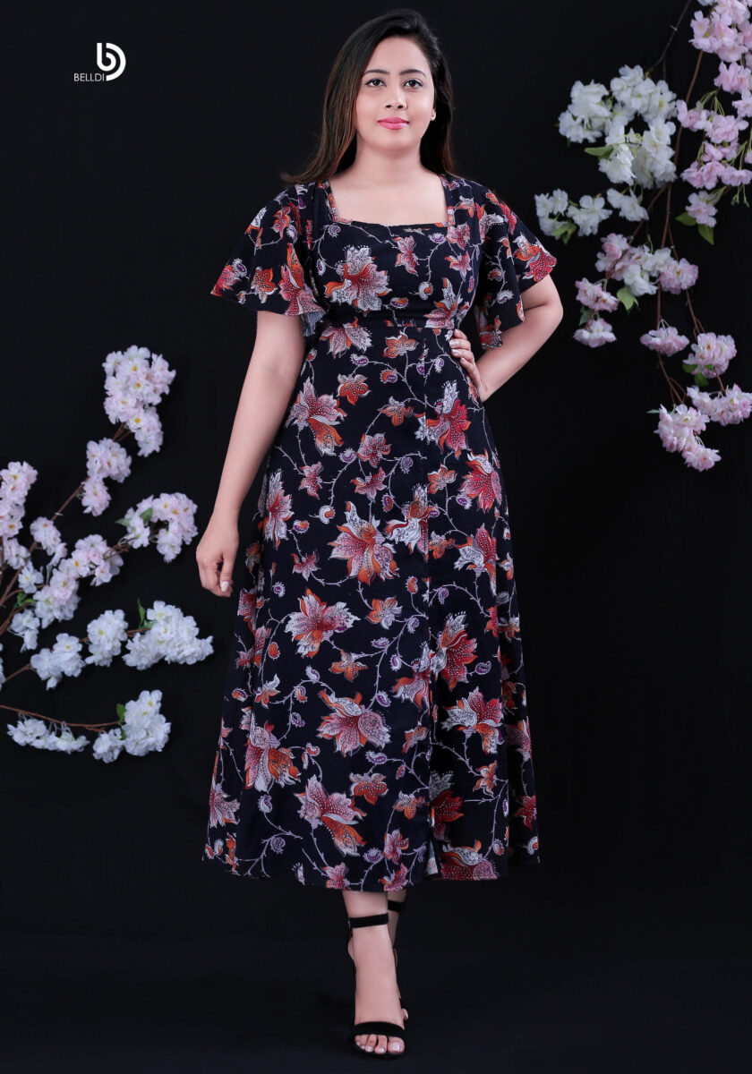 BUTTERFLY SLEEVE FLORAL LONG DRESS - Image 2