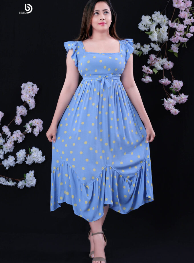DOUBLE SIDE FRILL LONG DRESS