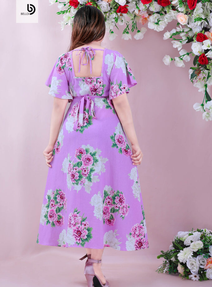 BUTTERFLY SLEEVE FLORAL LONG DRESS