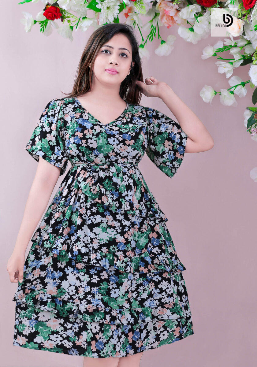 FLORAL SHORT SLEEVE V -NECK SHORT DRESS - Image 2