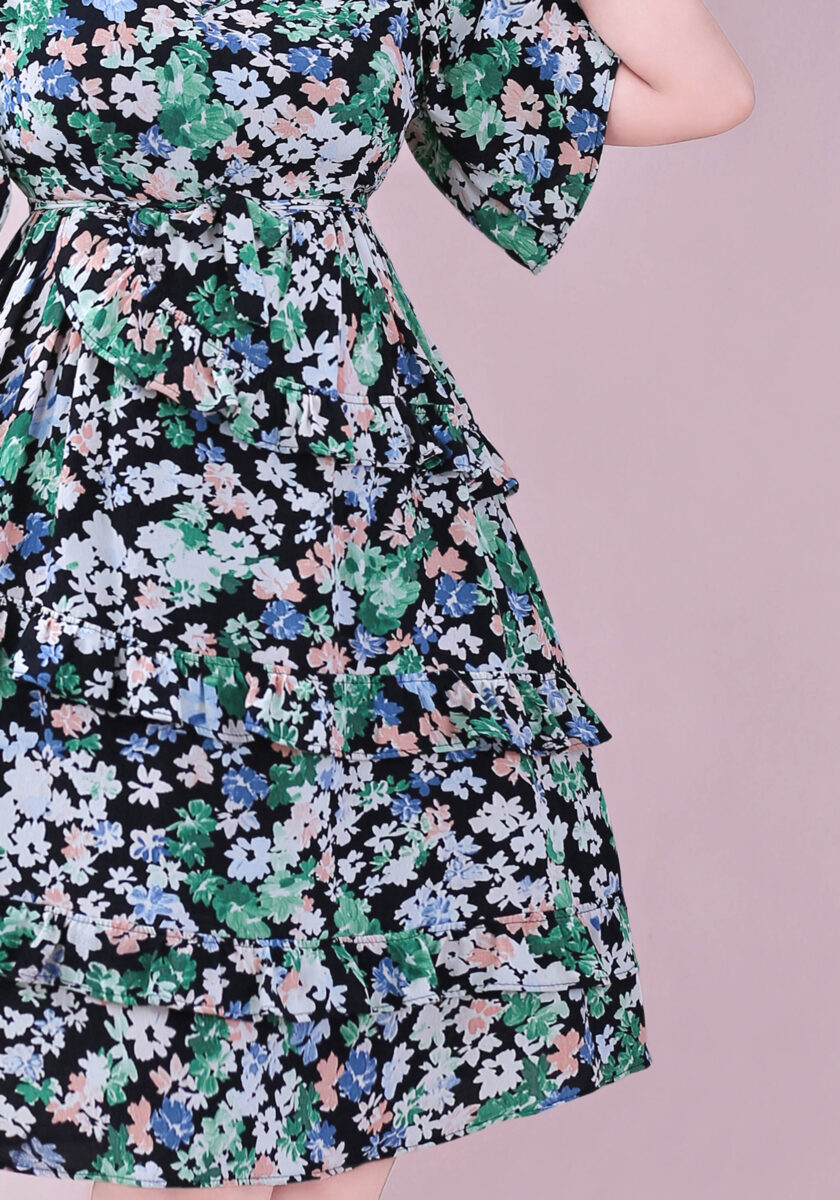 FLORAL SHORT SLEEVE V -NECK SHORT DRESS - Image 3
