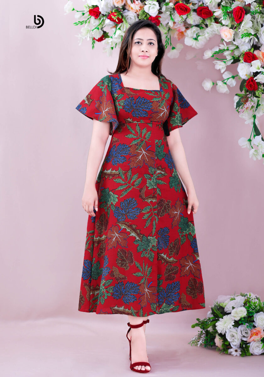 BUTTERFLY SLEEVE FLORAL LONG DRESS