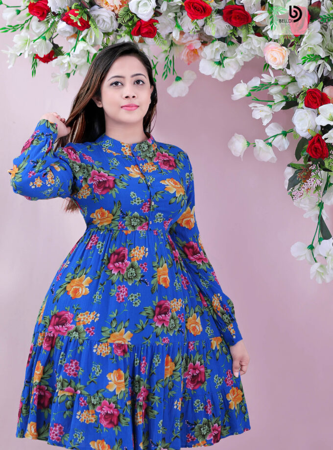 LONG CUFF SLEEVE FLORAL DRESS