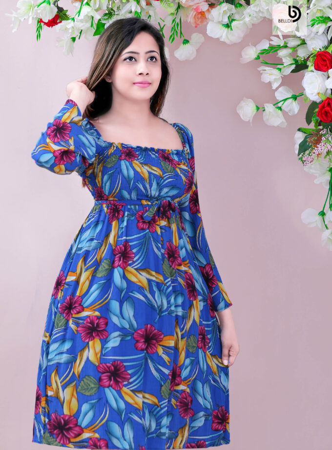 FLORAL LONG SLEEVE SMOKED SHORT DRESS