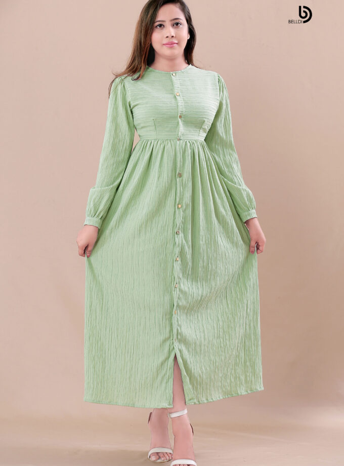 BISHOP SLEEVE FRONT BUTTON LONG DRESS