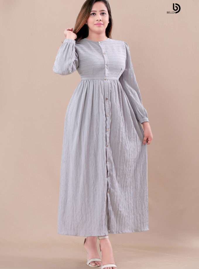 BISHOP SLEEVE FRONT BUTTON LONG DRESS