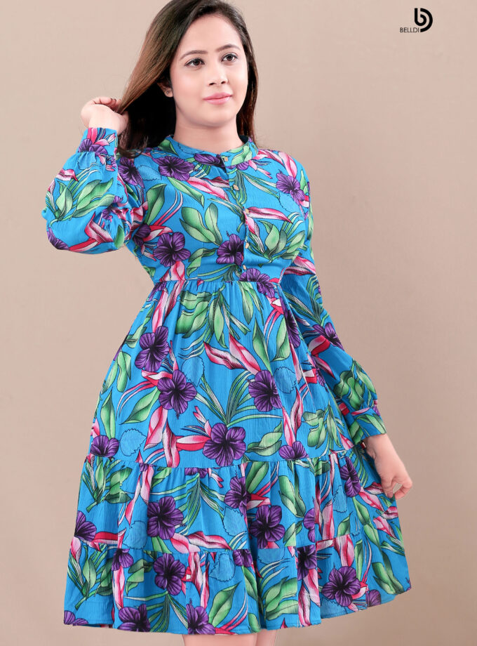 LONG CUFF SLEEVE FLORAL DRESS