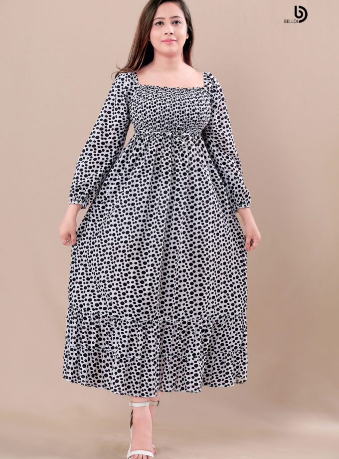 SMOKED LONG SLEEVE LONG DRESS