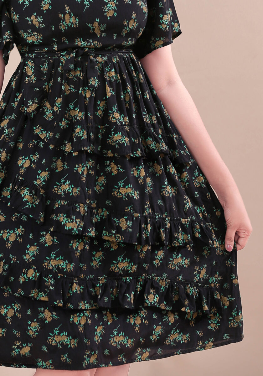 FLORAL SHORT SLEEVE V -NECK SHORT DRESS - Image 3