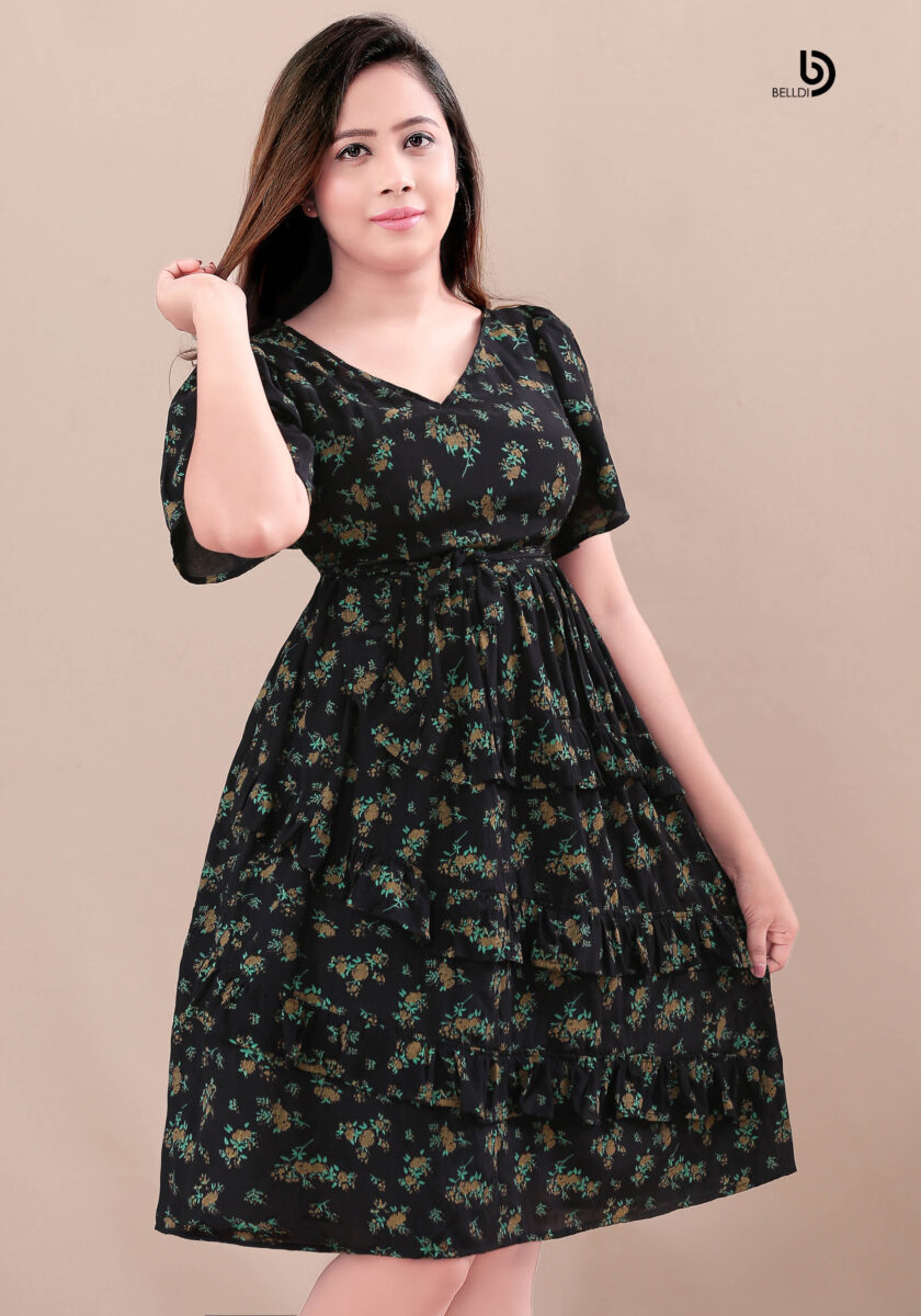 FLORAL SHORT SLEEVE V -NECK SHORT DRESS - Image 2