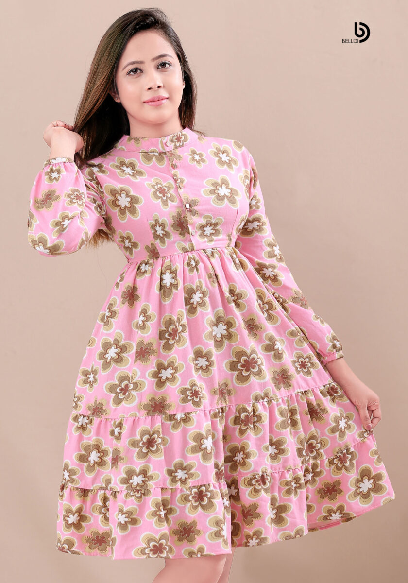 LONG CUFF SLEEVE FLORAL DRESS