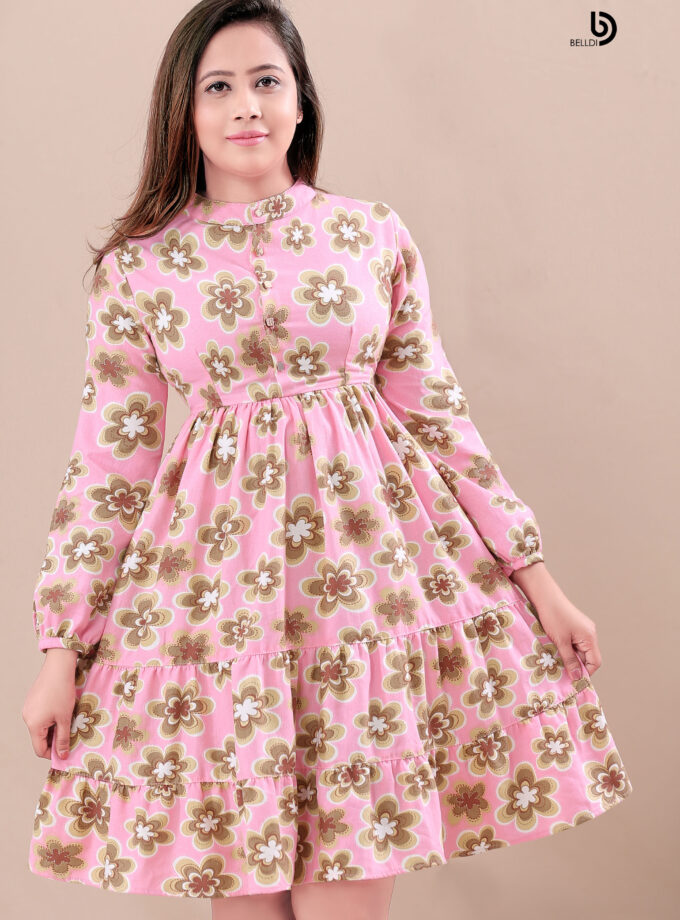 LONG CUFF SLEEVE FLORAL DRESS