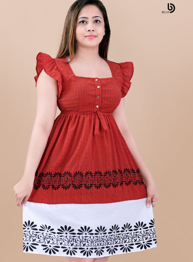 DOUBLE SIDE FRILL SHORT PRINTED DRESS