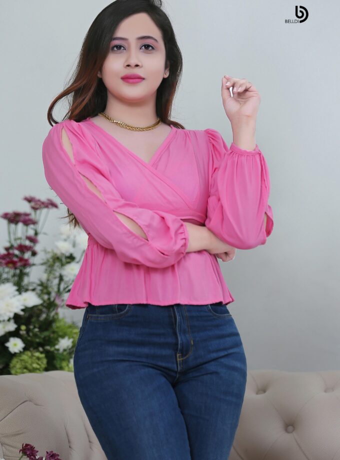 CROSS NECK LONG SLEEVE TOP