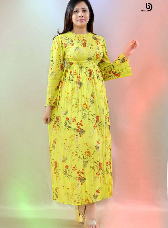 LONG SLEEVE JEWEL NECK LONG DRESS