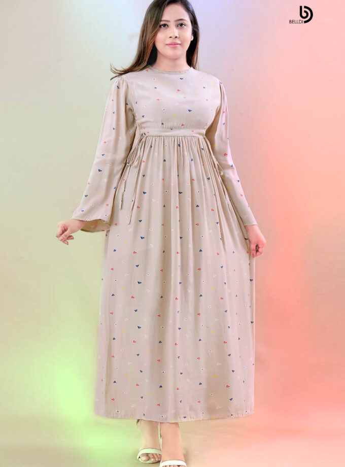 LONG SLEEVE JEWEL NECK LONG DRESS