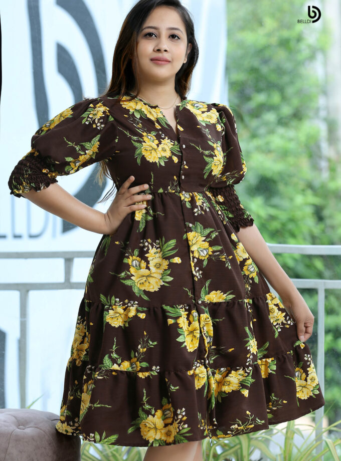 FLORAL SHORT SLEEVE SHORT DRESS